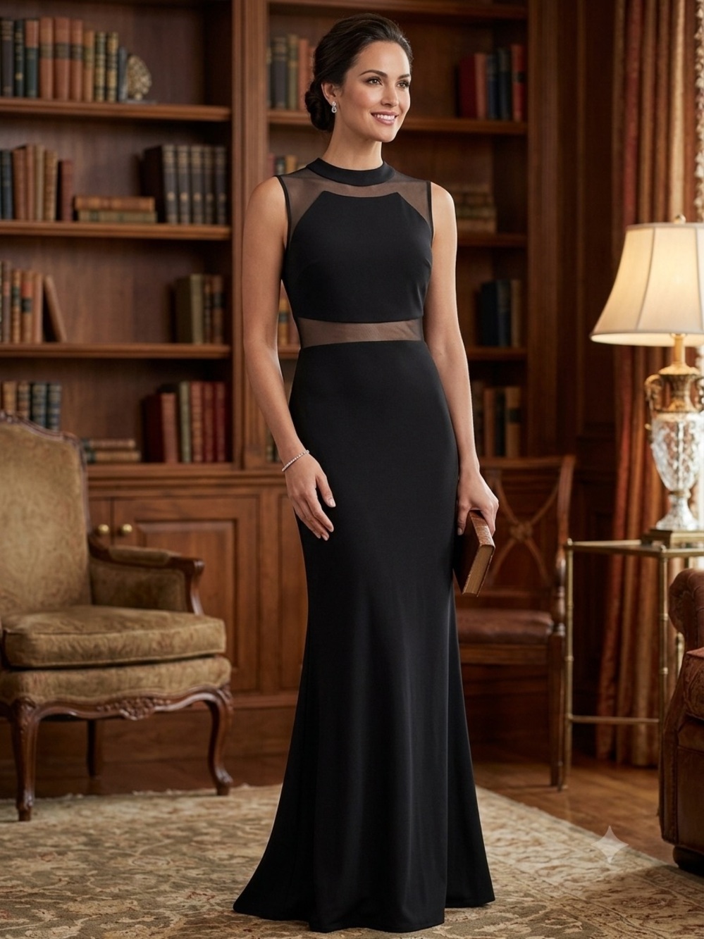 Enfocus Studio Elegant Mesh Panel Mock Neck Sleeveless Maxi Dress Black Sz 4 NWT